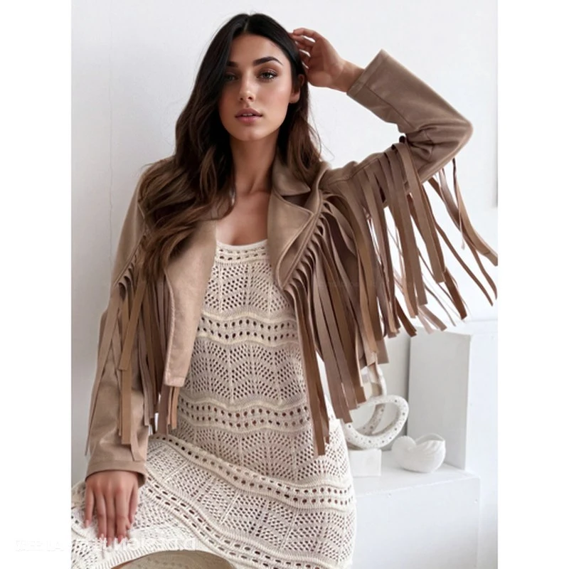 

Elegant Fashion Tassel Women Short Jackets Spring Autumn Street Style Solid Loose Irregular Coats New Versatile Casual Clothing