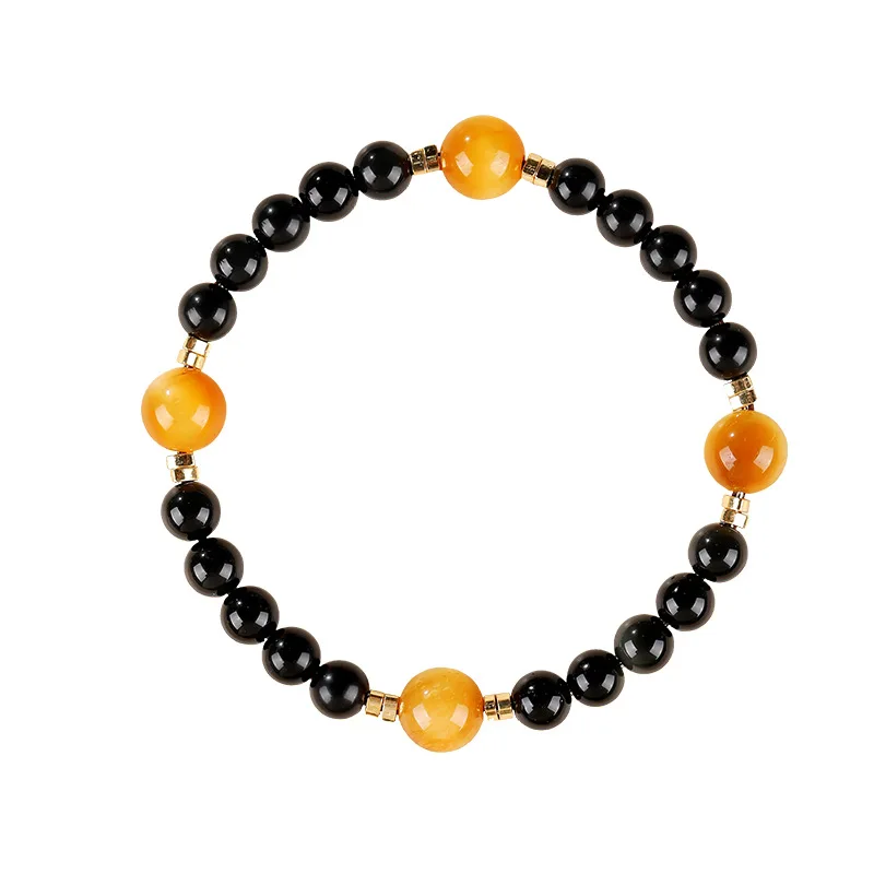 Natural Tiger Eye Stone and Obsidian Beaded Bracelet Women Men Holiday Jewelry Gifts