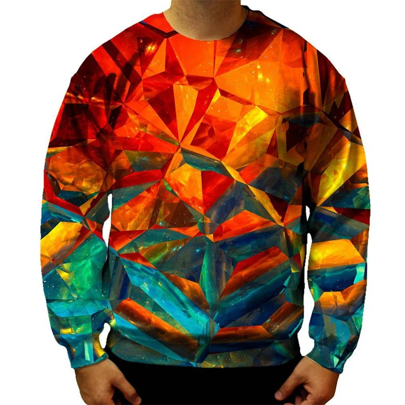 Abstract Cubes Graphic Men's Sweatshirts Cool 3d Printed Geometric Hoodie Trendy Street Loose Pullovers Y2k Long Sleeve Tops