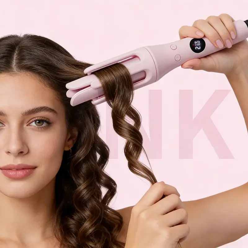 Auto Rotating Hair Curler Portable Automatic Hair Styling Tool One Key Operation Digital Display Curling Iron with Storage Bag