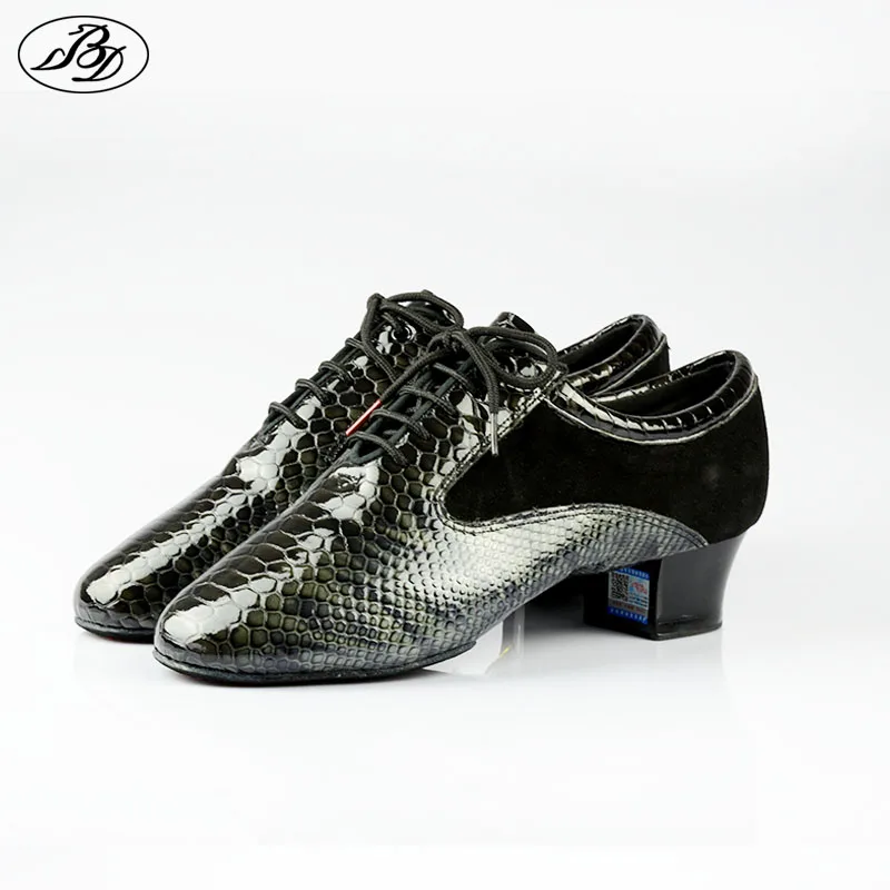 BD Men Latin Dance Shoes 445 Snake Pattern Patentsional Split Sole Latin Shoes for Practice and Completition Split Sole