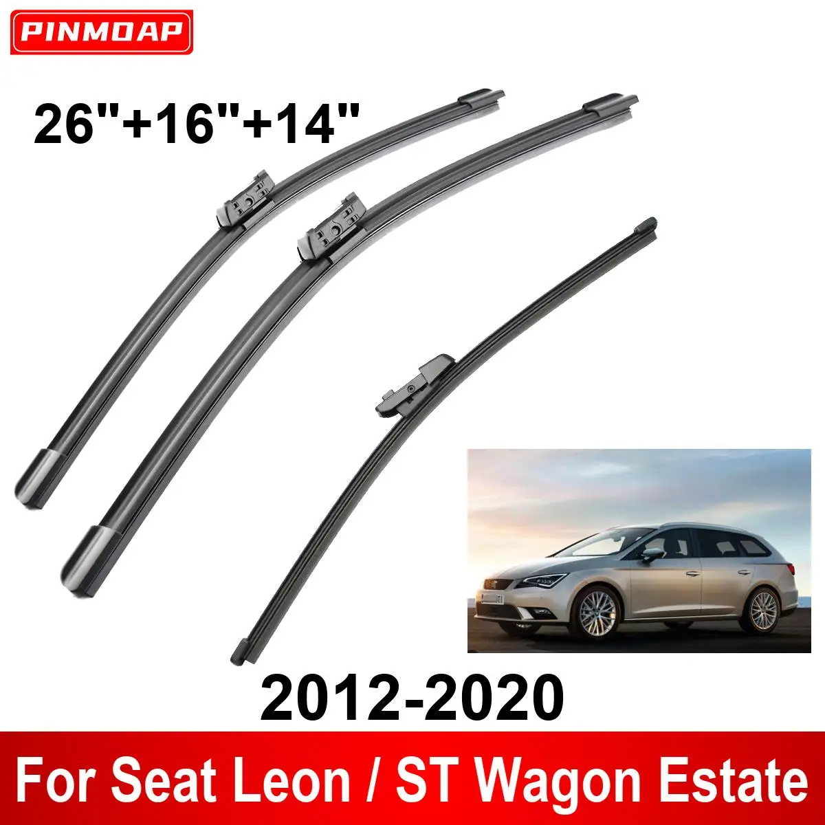 3PCS Car Wiper For Seat Leon / ST Wagon Estate 2012-2020 Front Rear Wiper Blades Brushes Auto Accessories 2017 2018 2019 2020