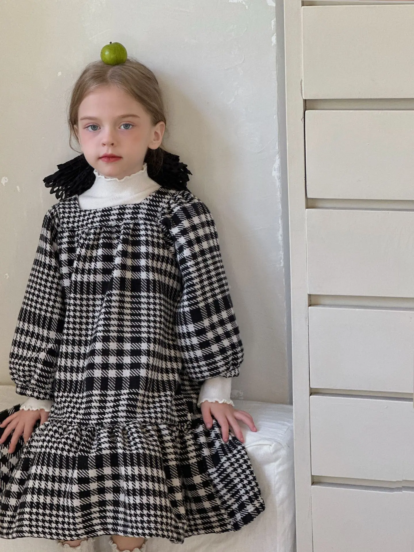 2 To 11 Years, Woolen Children Girl Dress Black Clothes Winter Autumn Preteen Dress Square Collr Puff Sleeve Fall Dresses 2025