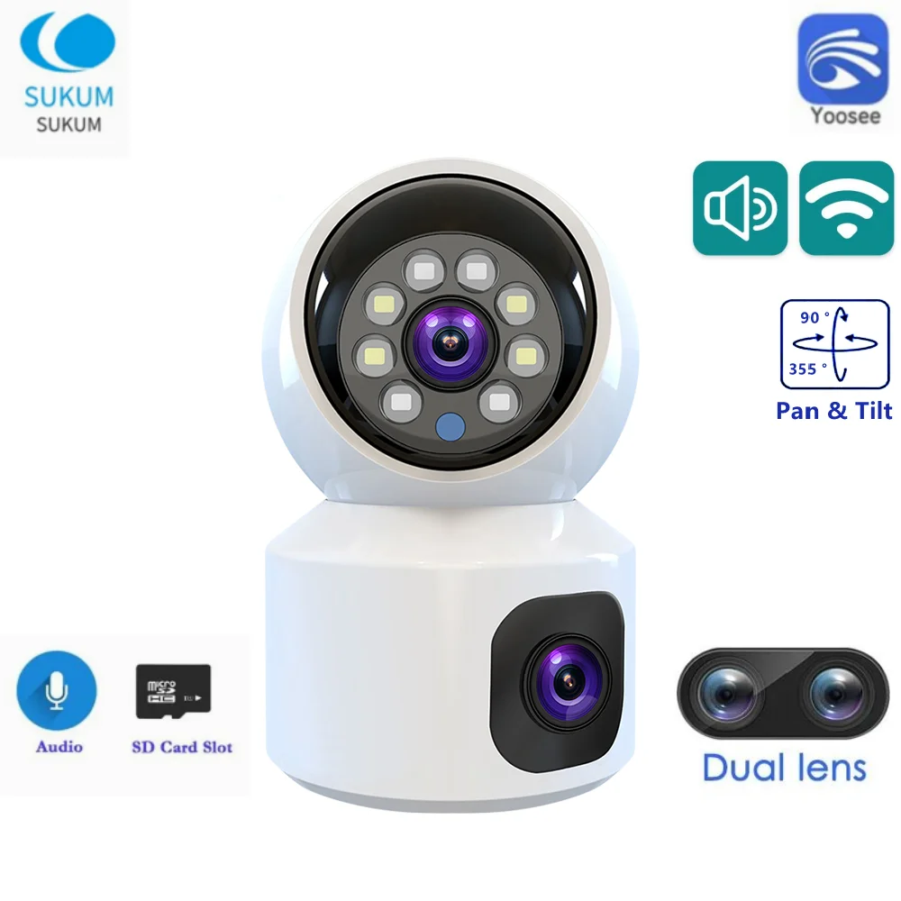 4MP Yoosee Dual Lens Camera Full Color Night Vision 360 Degree Wireless PTZ IP Dome Camera Smart Home Security CCTV Baby Monitor