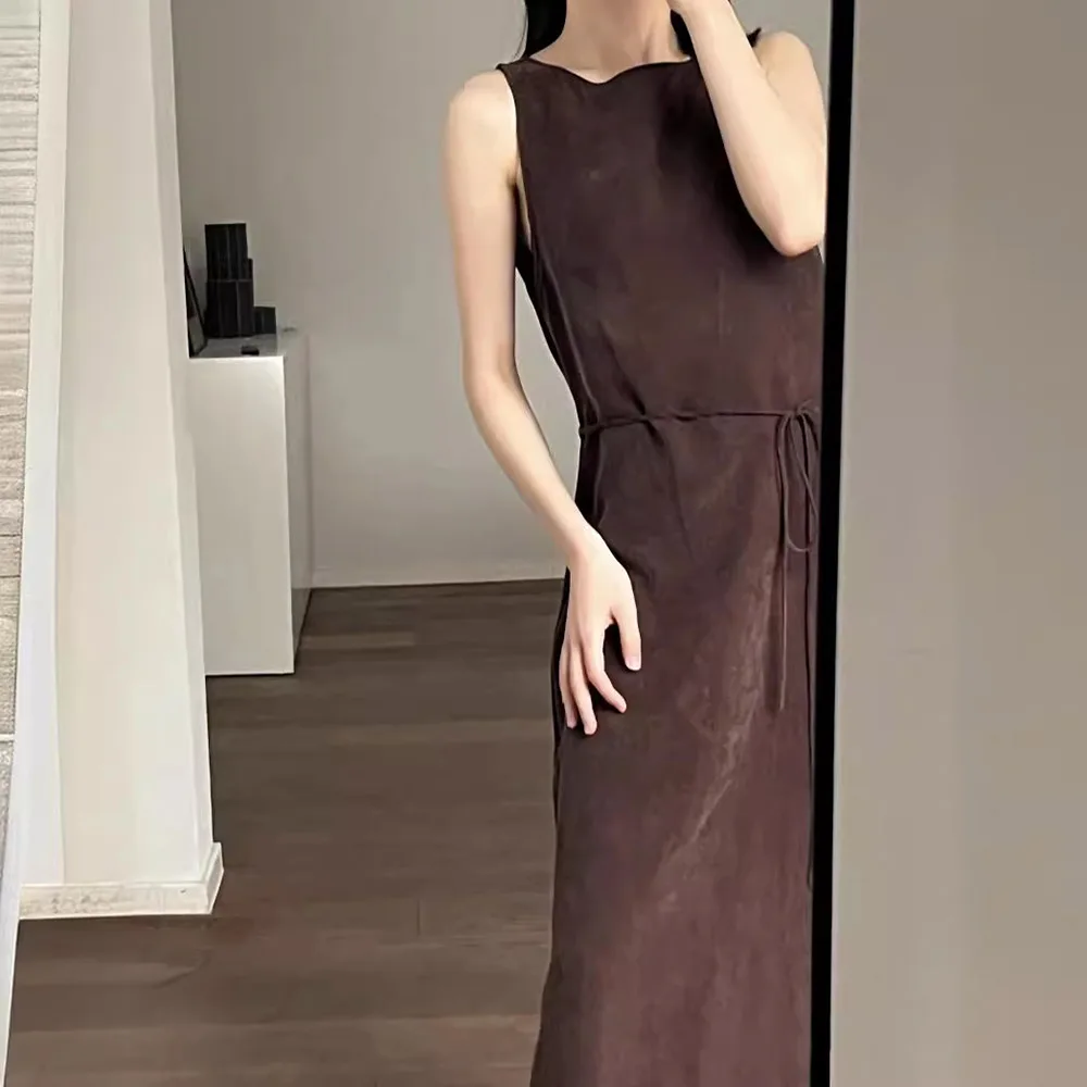 Women\'S A-Line Skirt 24ss Spring And Summer New Waist Tie Copper Spandex Long Waisted Undershirt Sleeveless Dresses