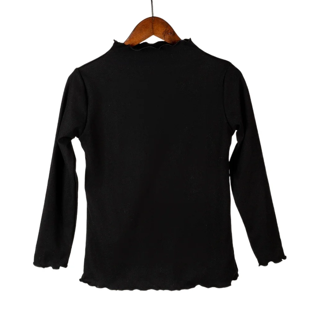 Kinder Kleidung Neue Mädchen Basis Shirt Für Herbst und Winter Kind Baby Trendy Schwarz Pilz Rand Einfarbig Lange Ärmeln T-shirt – Detail 11