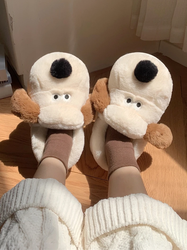 Indoor Household Cotton Slippers For Men And Women 2023 Winter Cute Puppy Slipper Cover Heel Warm Thick Sole Plush Home Slipper