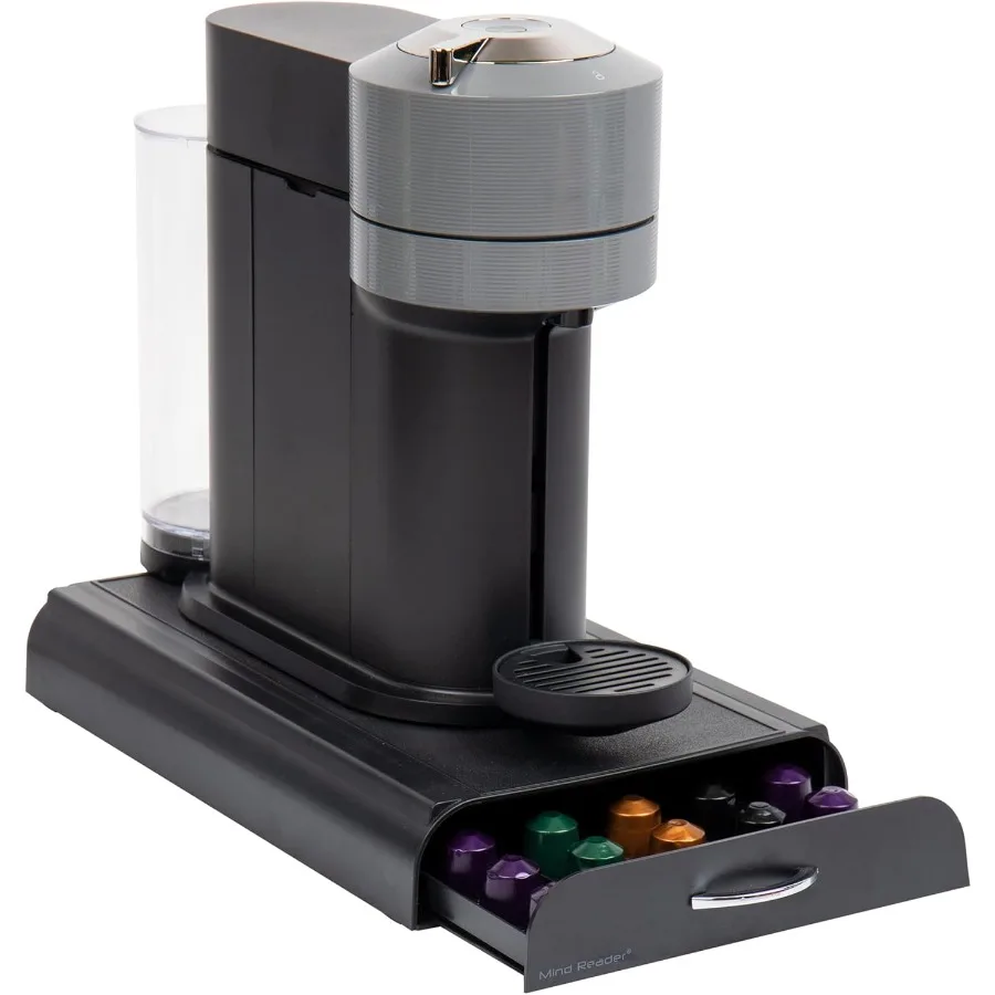 

Nespresso Compatible Capsule Drawer Countertop Organizer for Coffee Pod Storage Compact 9.25L x 15W x 2H Design with Black Fini