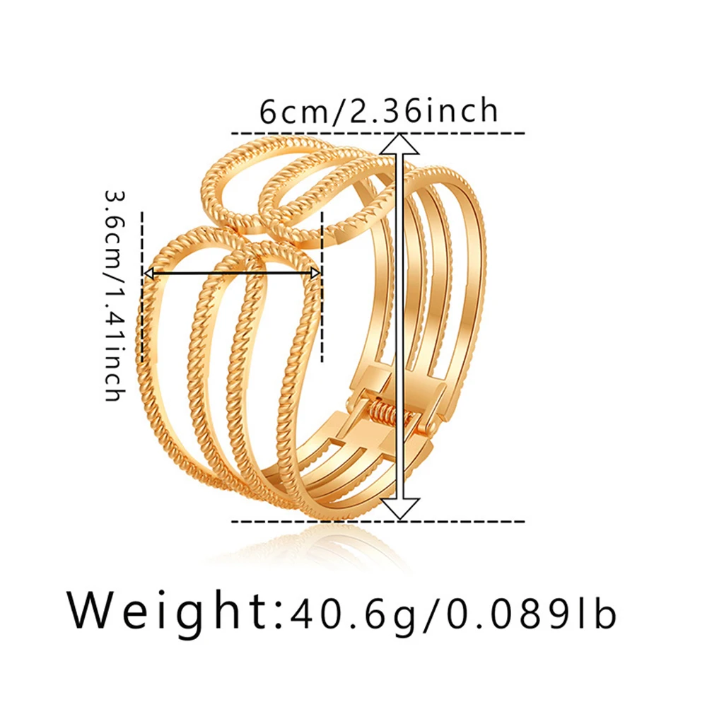 New Arrivals Zinc-alloy Gold Plated Minimalist Line Shape Fashion Cuff Bracelet Wide Statement Bangle for Women Girls Engagement