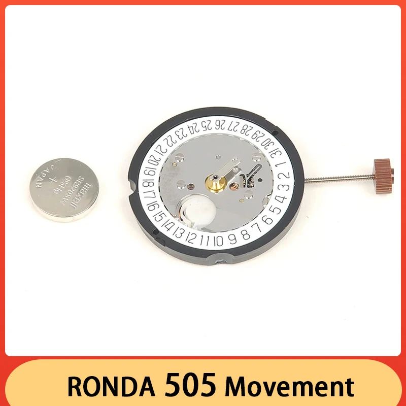 Neues Original-Quarzwerk RONDA 505, 3 Zeiger, Datum bei 3/6 Uhrwerk, Zubehör mit Batterie
