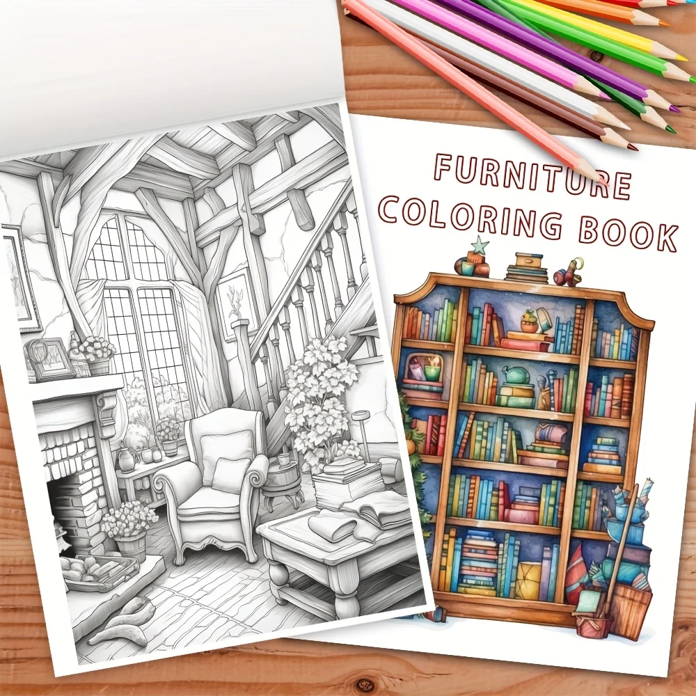 Libro da colorare - 8,3x 11,2 pollici 32 pagine Libro da colorare per mobili Sollievo dallo stress Regalo per il ritorno a scuola, Regalo per la famiglia e gli amici