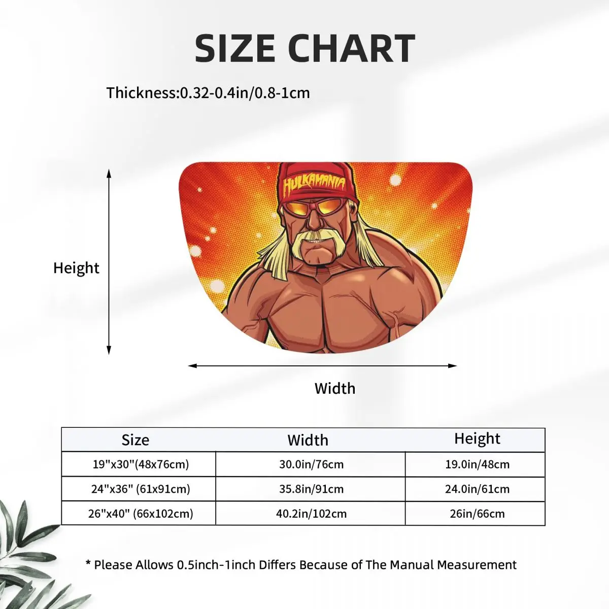Hulk Hogan Hulkamania Soft Flannel Half Round Doormat Non Slip Bathroom Mat Absorbent Floor Carpet for Laundry Room Bathroom