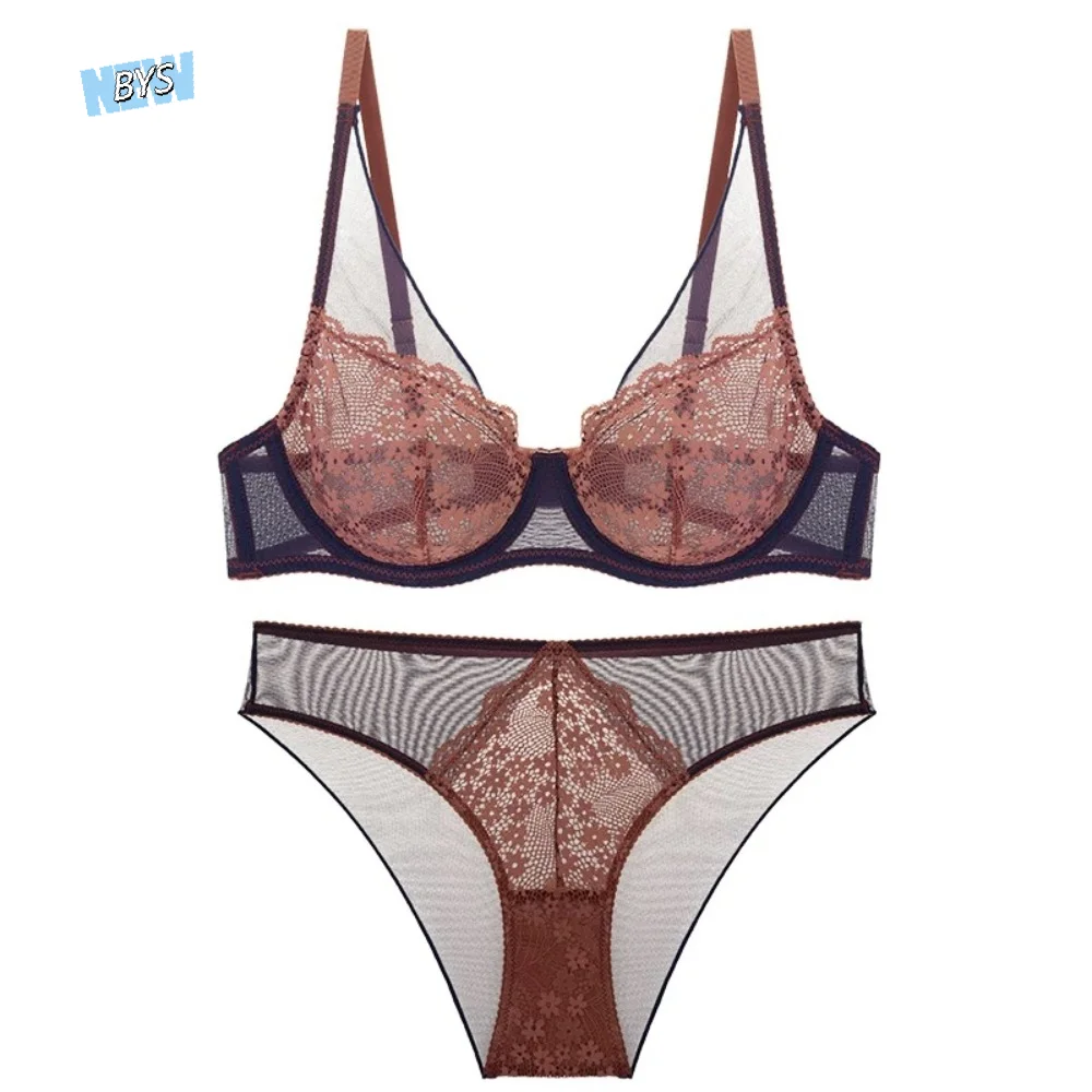 

Sweet Mesh Lace Flower Bra Set Brassiere Underwear Mesh Bra Panties Kit Lingerie Thin Push Up Bra Women Home