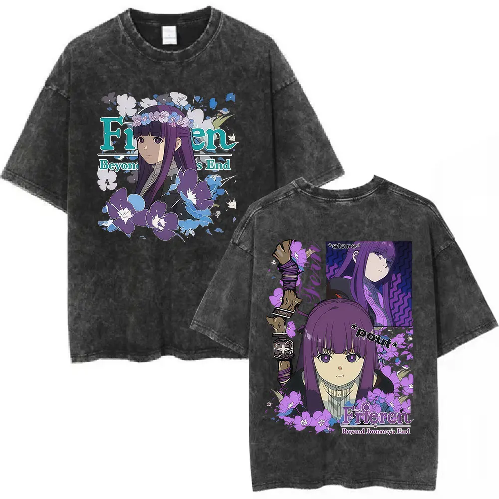 Vintage Frieren Beyond Journey's End Anime Casual Style Damen T-Shirt Unisex Tee Top Herren Baumwoll-Kurzarm-Shirt gewaschen – Detail 10