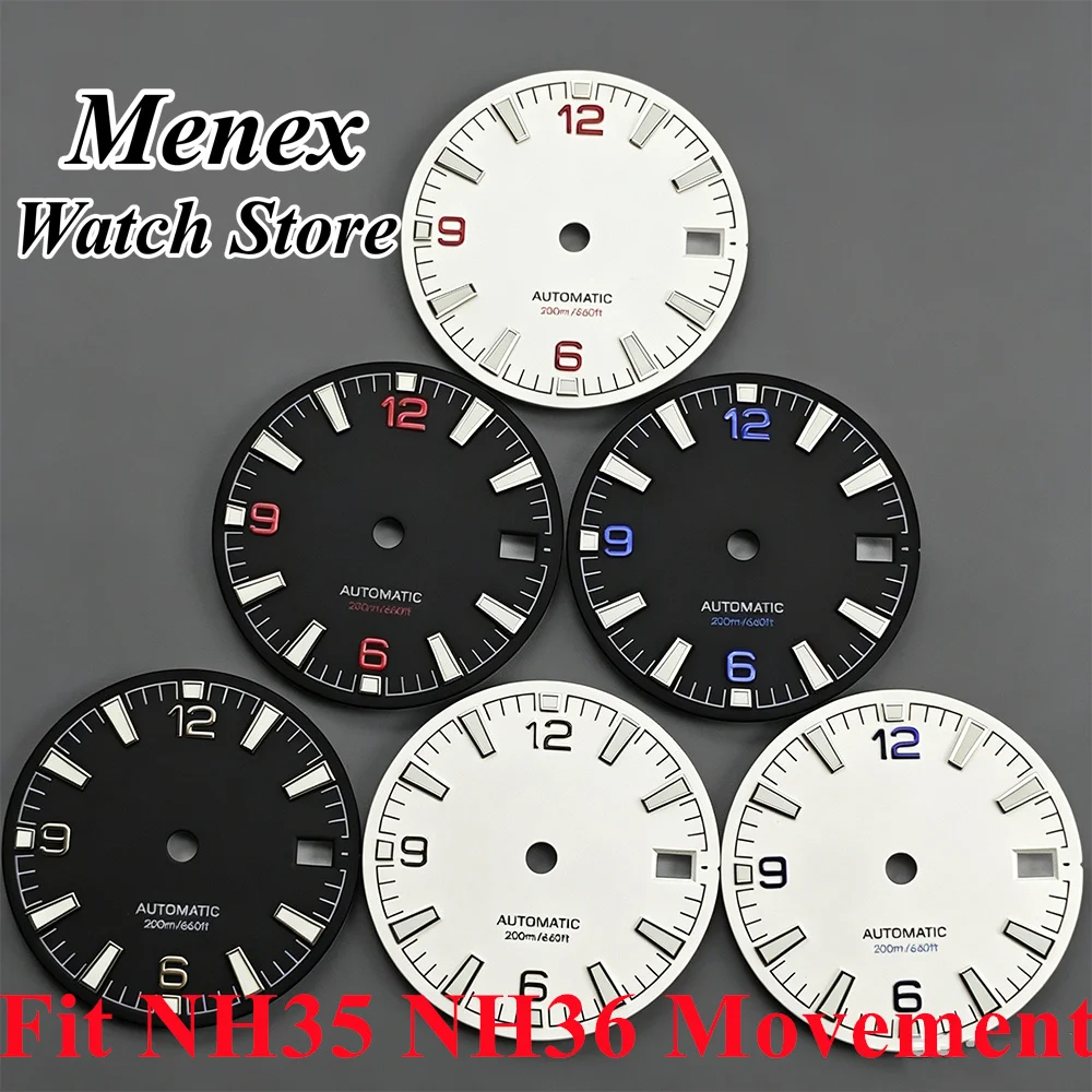DIY Assembly Watch Suitable For NH35 NH36 Movement 28.5mm Black/White Dial Luminous Replacement Accessories Watch Dial/Hands