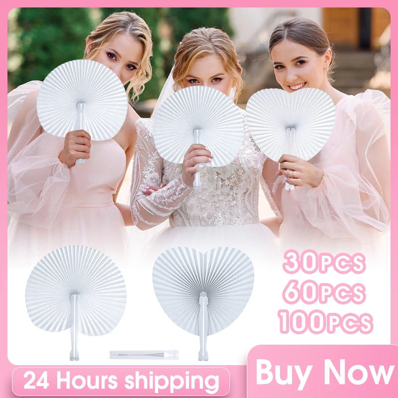 

30-100PCS White Folding Paper Fans DIY Painting Wedding Hand Fans Party Gift Anniversary Birthday Decoration Festival Party Gift