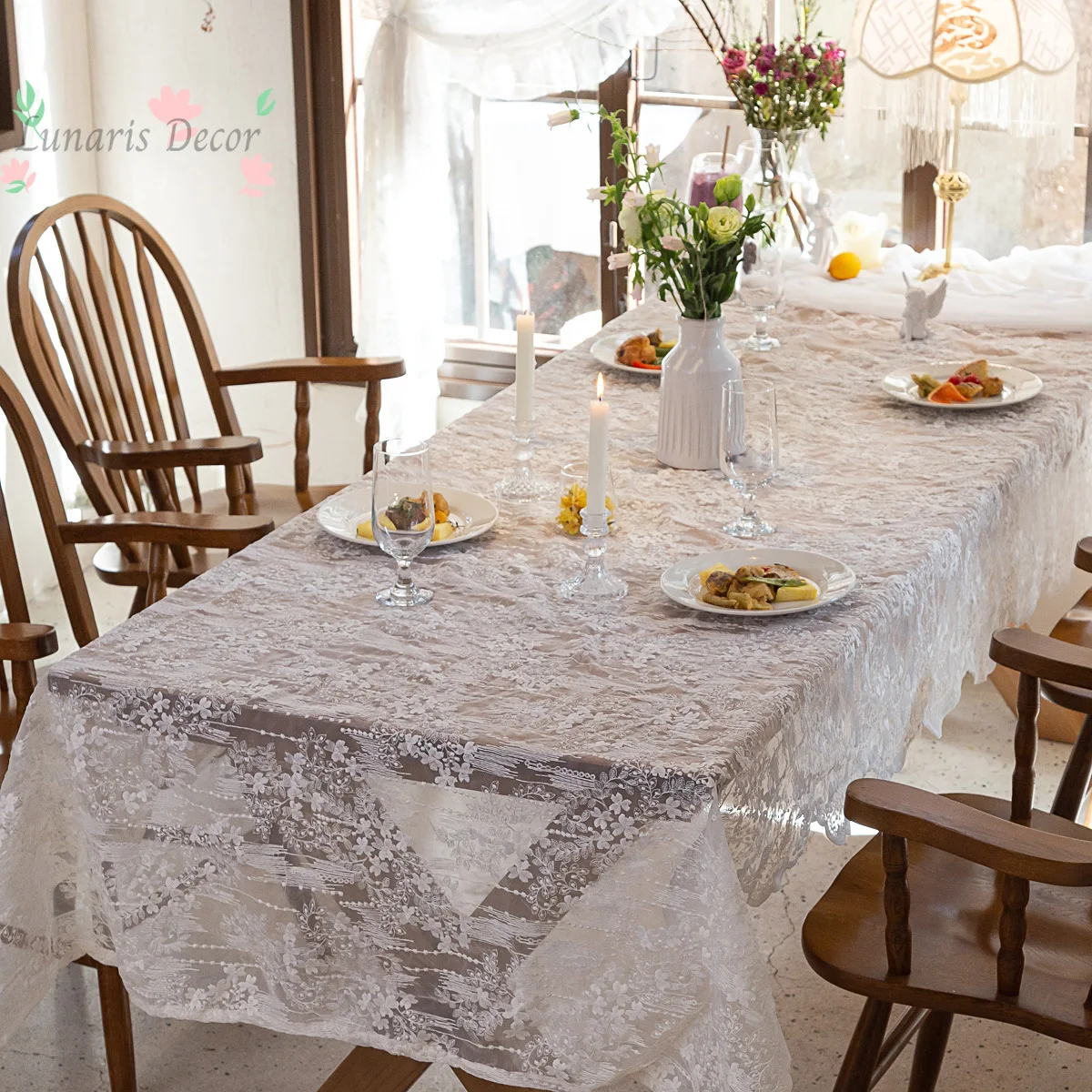 Lace embroidered tablecloth, floral lace vintage tablecloth dustproof tablecloth decoration, suitable for kitchen restaurant pie