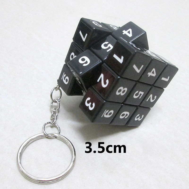 Porte-clés magique amusant avec numéro noir, mini cube de vitesse professionnel, pendentif sac à dos, cadeau jouet, 3.5cm, 3x3x3