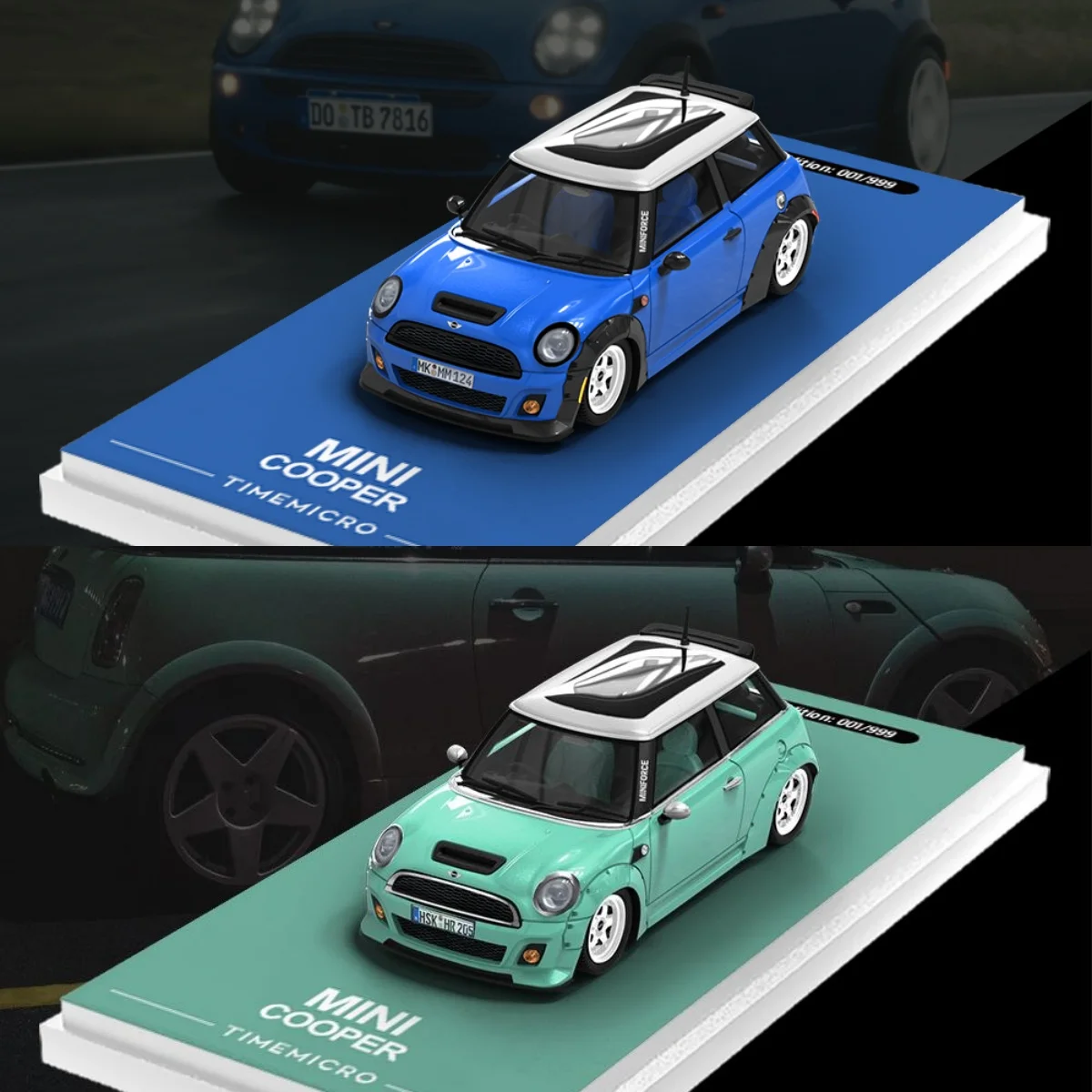

Pre-order *TimeMicro1:64 MINI COOPER Dark Blue light Green two-car set model - shipping in April