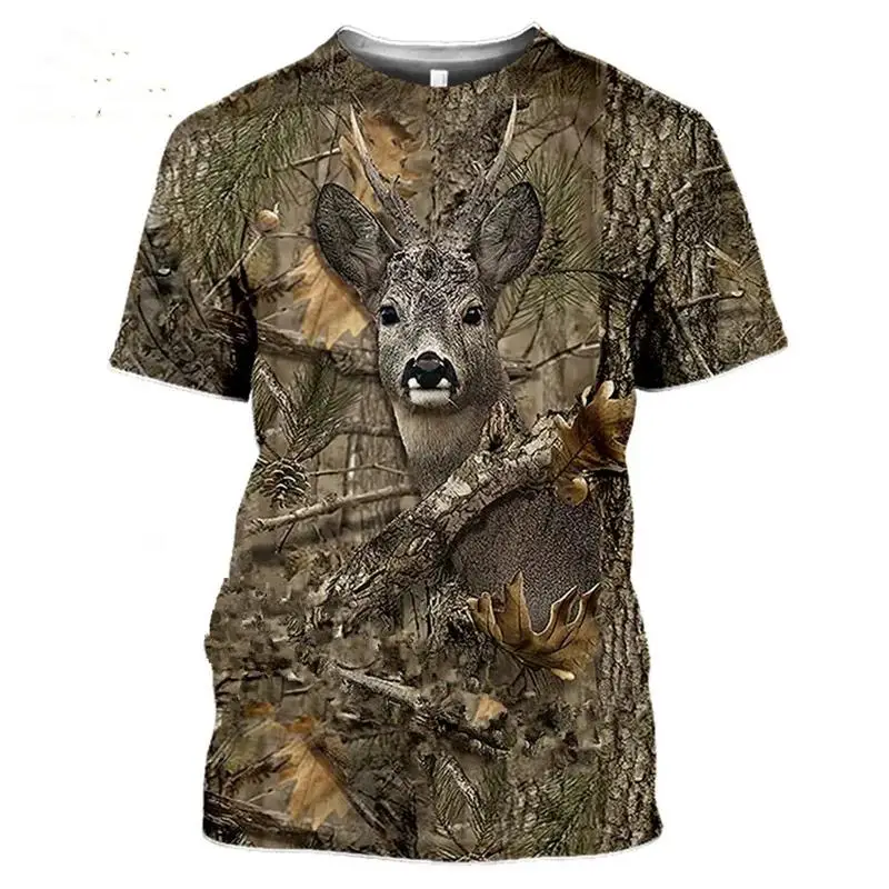 Men's Camo Forest Hare Print Round Neck Short Sleeve T Shirt Summer Holiday Loose Casual Tee Outdoor Party Mens Clothing