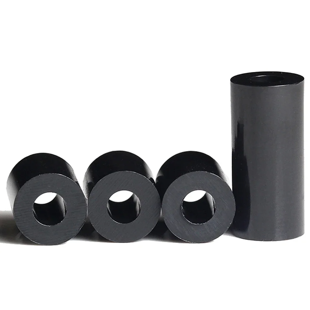 10-50pcs M3 M4 M5 M6 M8 M10 M12 Black ABS Non-Threaded Hollowed Nylon Spacer Round Hollow Standoff Washer PCB Board Screw