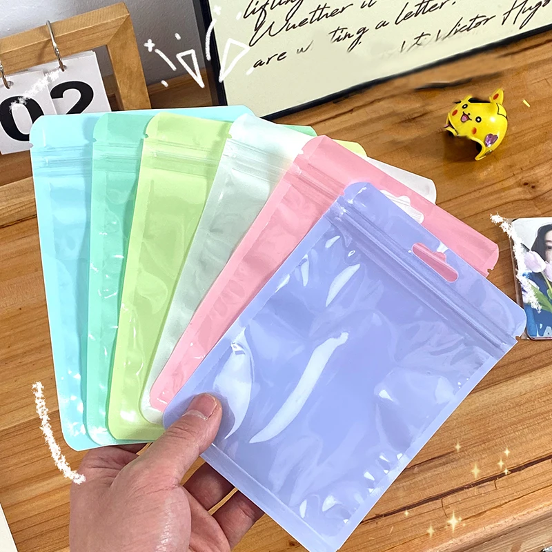 50Pcs/Lot Macaron Color Ziplock Bag Thickened Reusable Colorful Plastic Bag for Jewelry Snack Card Storage Sealing Packaging Bag