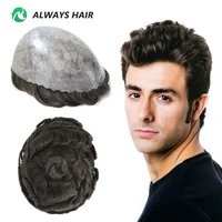 0,12-0,14mm PU hombres peluquín espesor completo piel cabello humano indio prótesis capilar para hombres 130% densidad peluca hombre