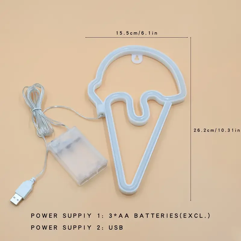 Ice Cream LED Neon Sign Clouds Night Light Battery/USB Operated for Children's Room Party Birthday Home Bar Gift Decoration