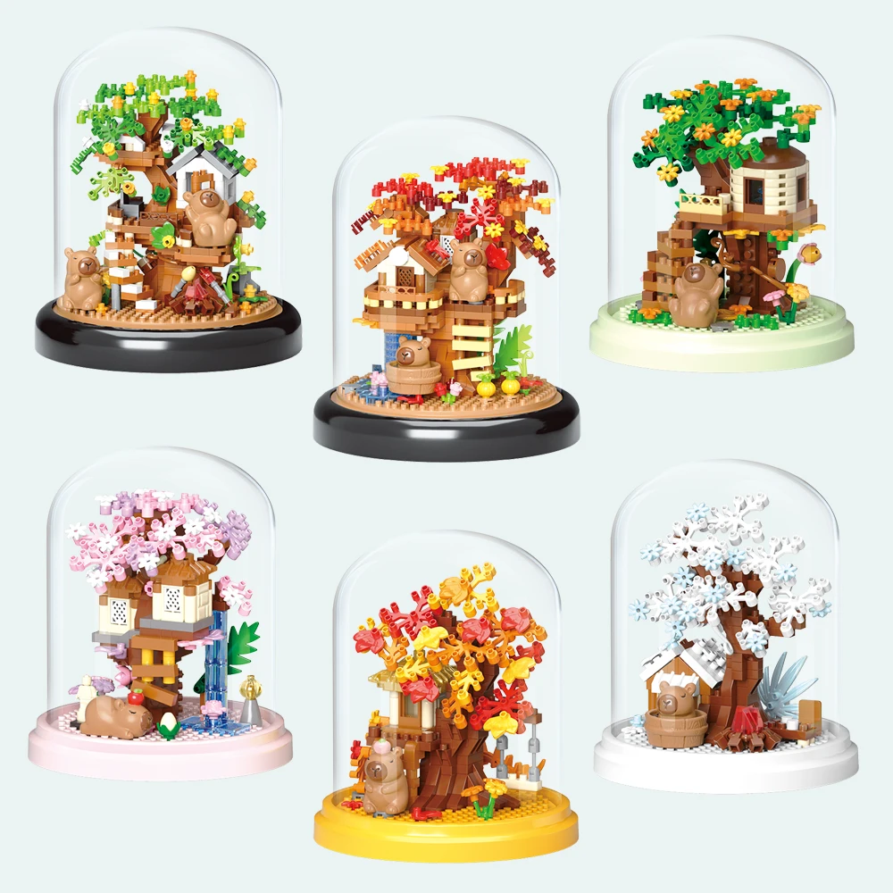 

Микросезонный деревянный домик, строительные наборы, 4-значные модели сцены, капибара, животные, сказочный декор, настольный подарочный набор