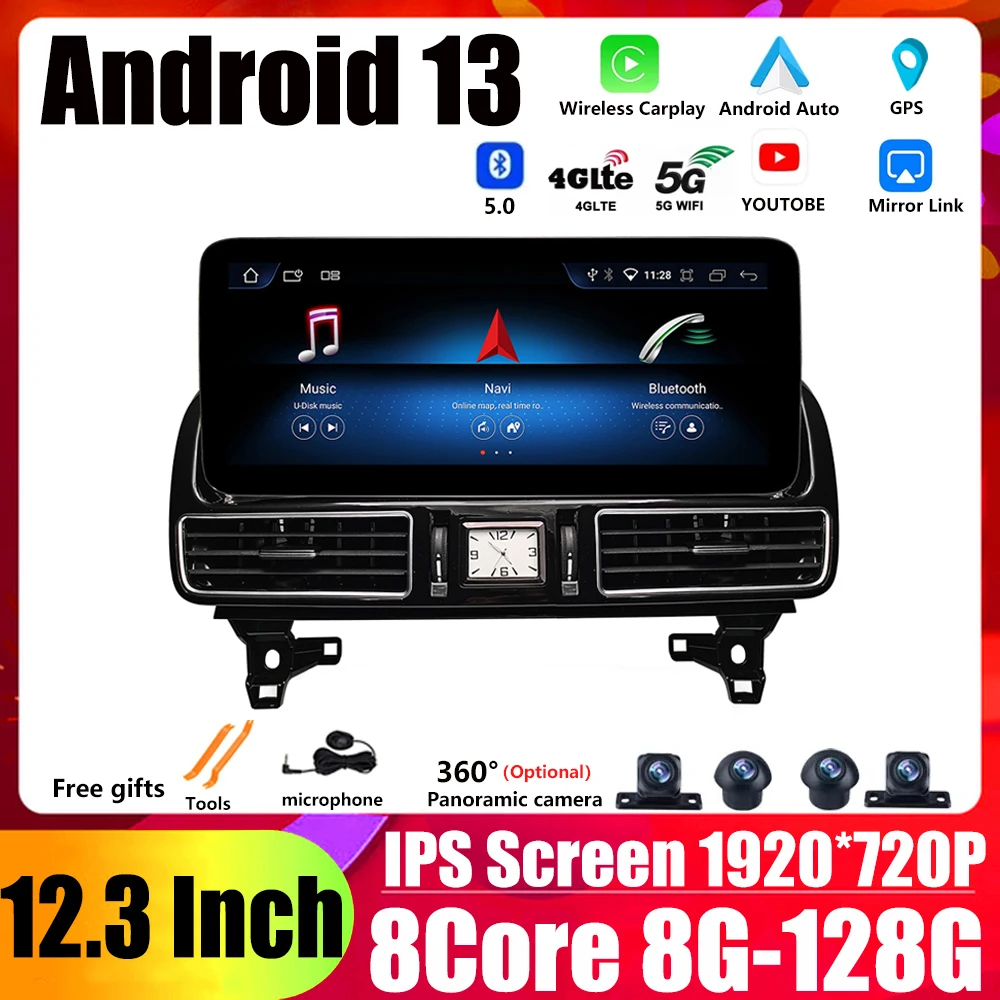 

For Mercedes Benz ML GL GLE GLS W166 X166 2012-2019 12.3” Android 13 Car Raido Multimedia Video Player Auto GPS 360 Cam