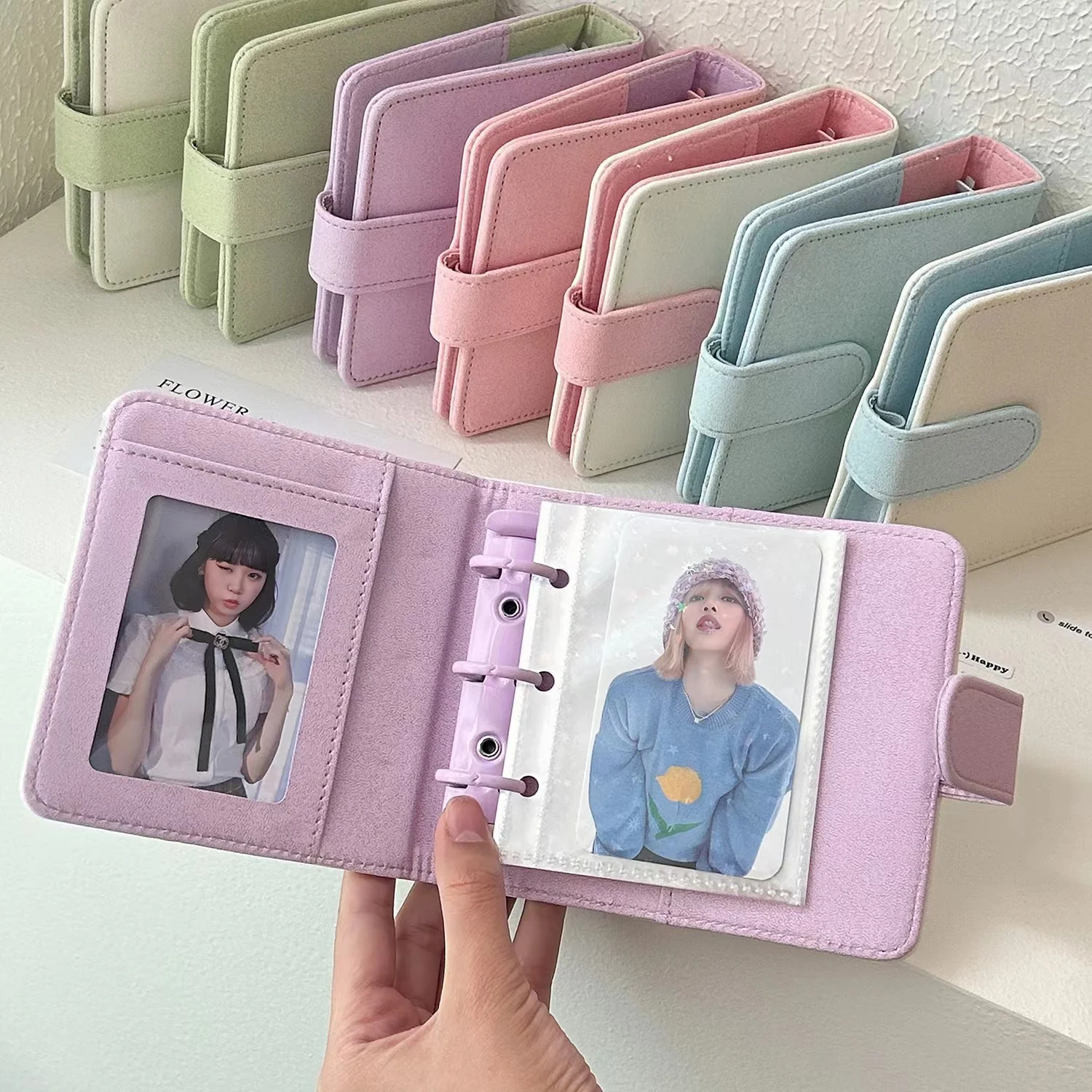 PU Leather Candy Color Binder Kpop Photocards Cover kawaii 3 holes Storage Book Photo Cards Album Collect Book School Stationery