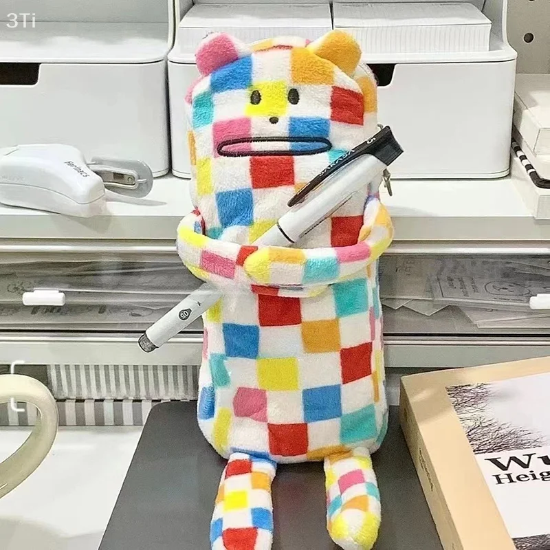 ลายสก๊อตสีสันสดใสขนาดใหญ่ความจุปากกากระเป๋าอุปกรณ์สํานักงานโรงเรียนเครื่องเขียนกระเป๋าเก็บเครื่องสําอาง