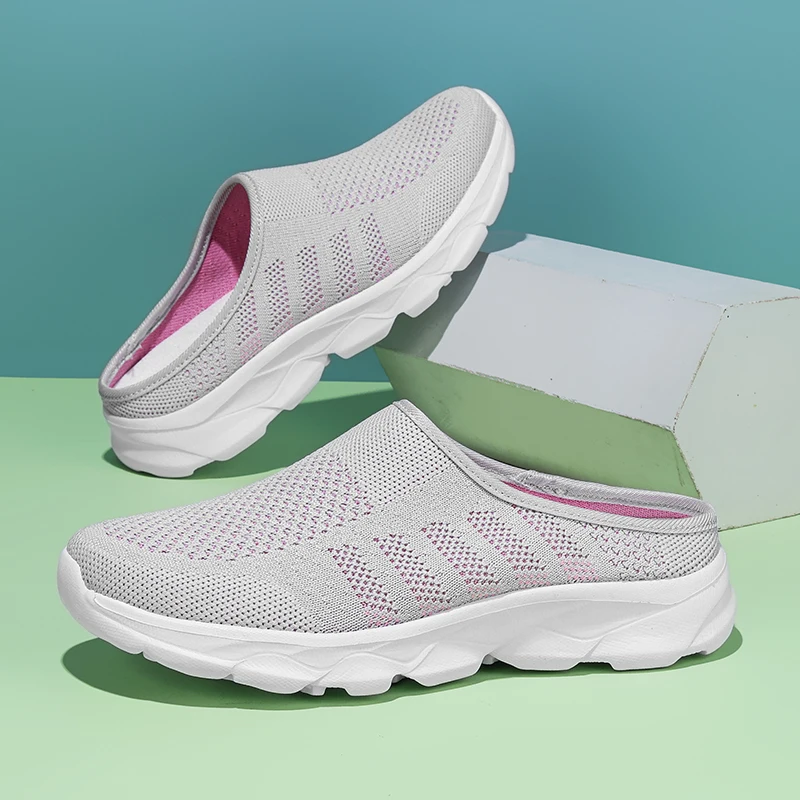 2024 Summer Mesh Casual Shoes Breathable Half Loafers Fashion Outdoor Indoor Slippers Women Flats Comfortable Couple Sneakers