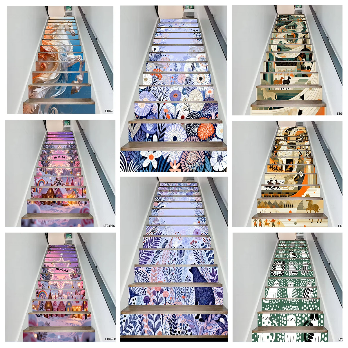 

Dreamy Unicorn, Dreamy Christmas Town & Nordic Style Plants PVC Stair Stickers, Waterproof Wear-Resistant Home Decorative Decals