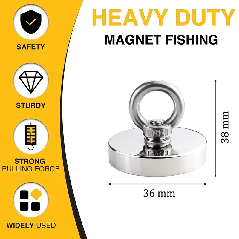 Super Strong Neodymium Fishing Magnet Hook N52 Heavy Duty Rare Earth Magnet with Countersunk Hole Eyebolt Salvage Magnet Imans