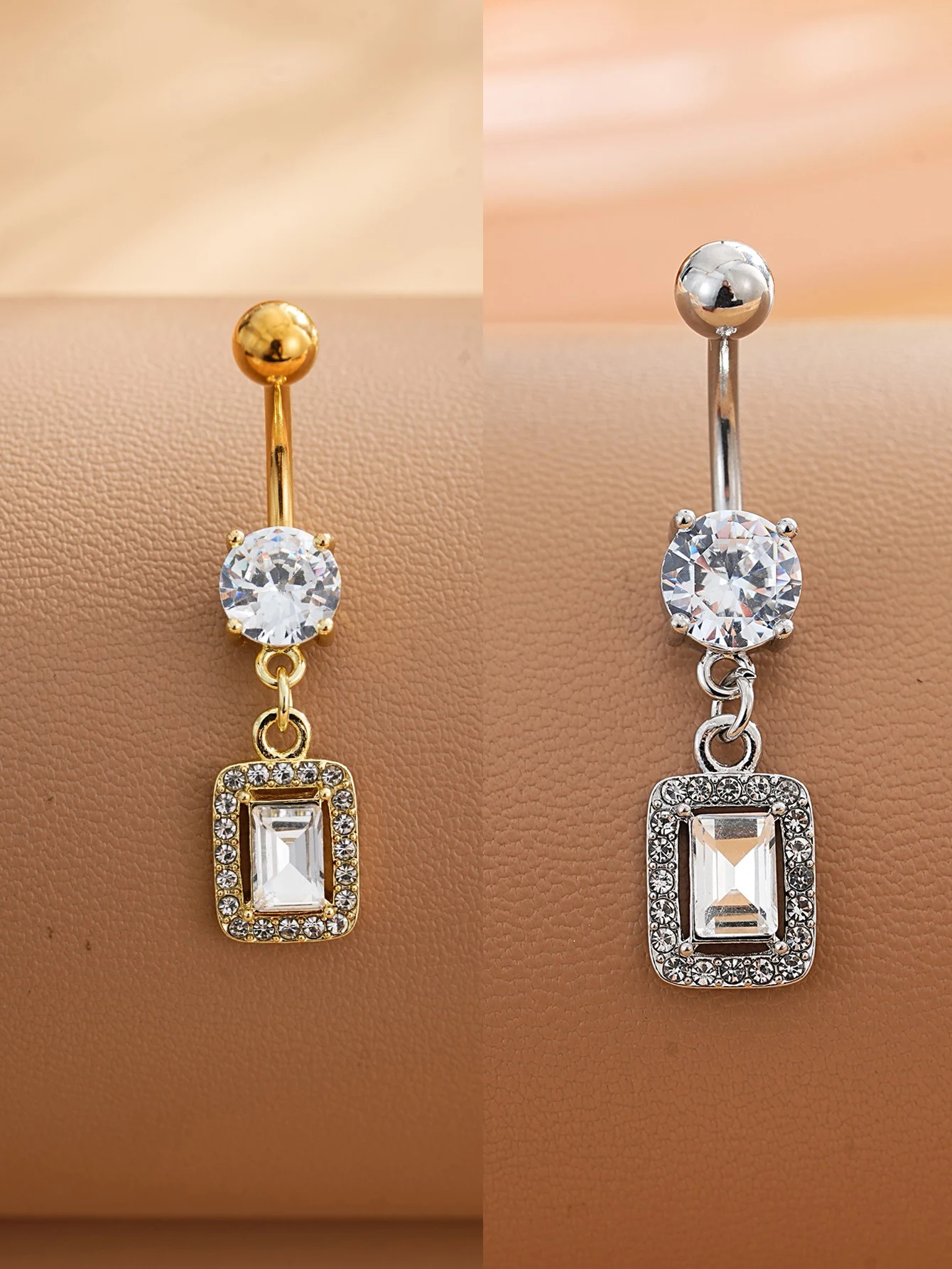 Faux Fake Belly Button Ring, 3/5 Reverse Crystals