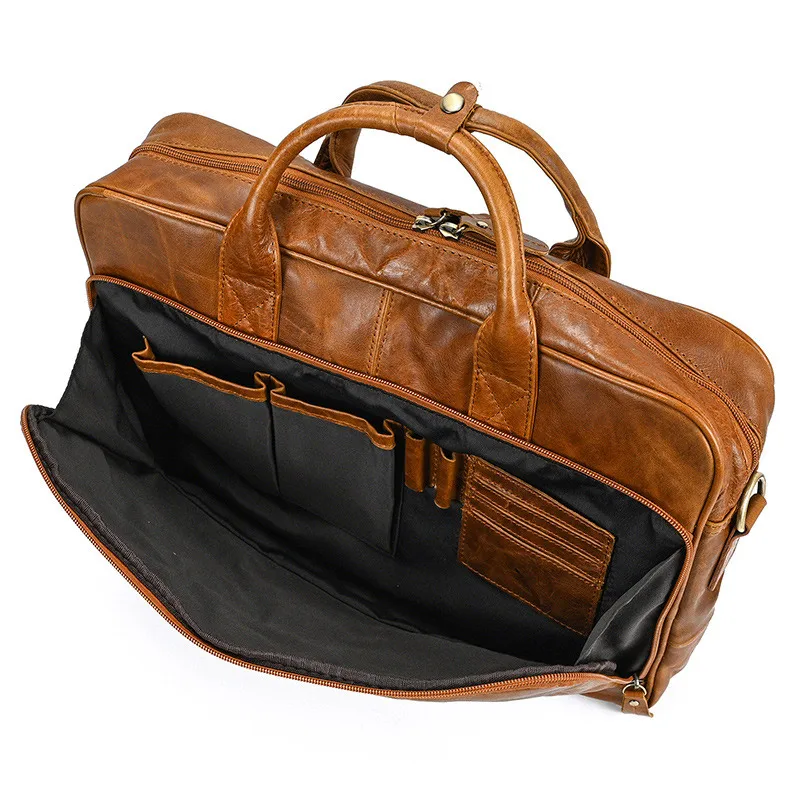 Travel Men Genuine Leather Handbag Male Business Briefcase for 15.6 inch Laptop Fashion Real Cowhide Leather Shoulder Bag