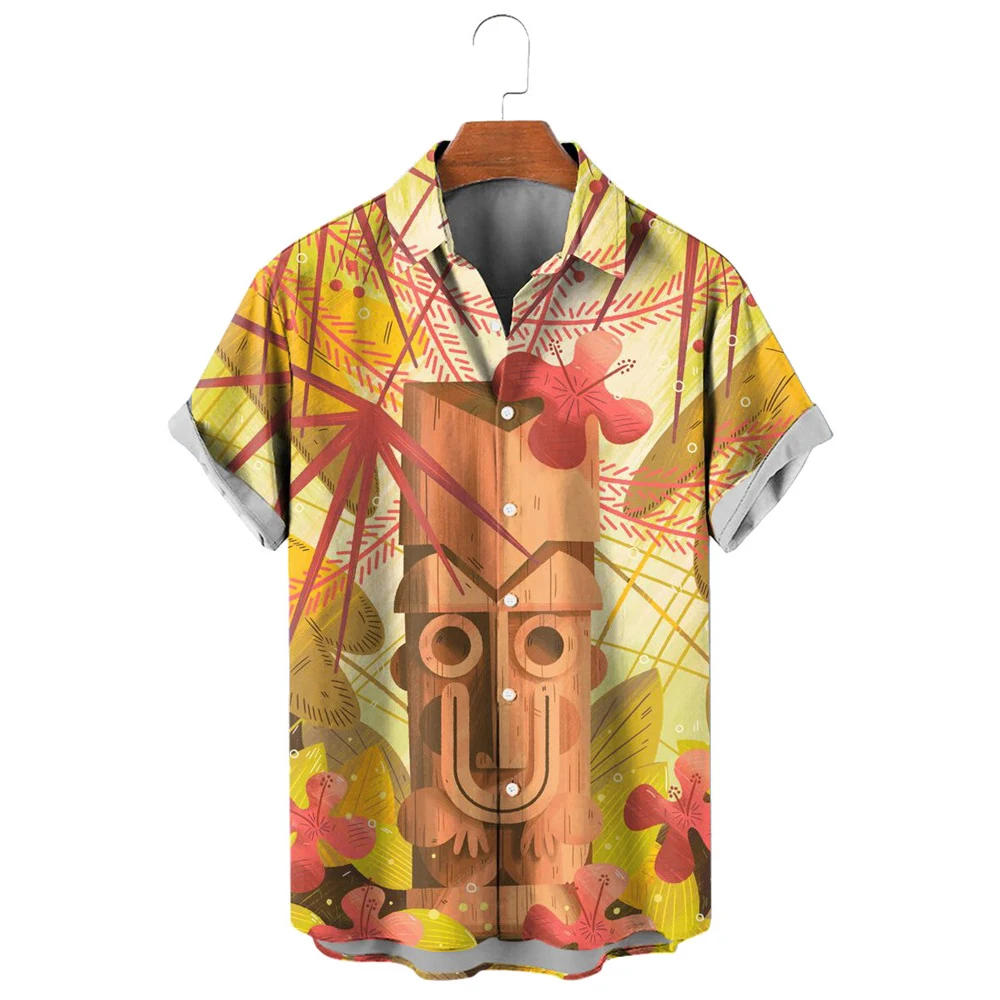 

HX Men's Shirts Hawaiian Mask Coconut Leaf Tree Shirt Polynesia Graphic Tropical Beach Casual Tops Ropa Hombre