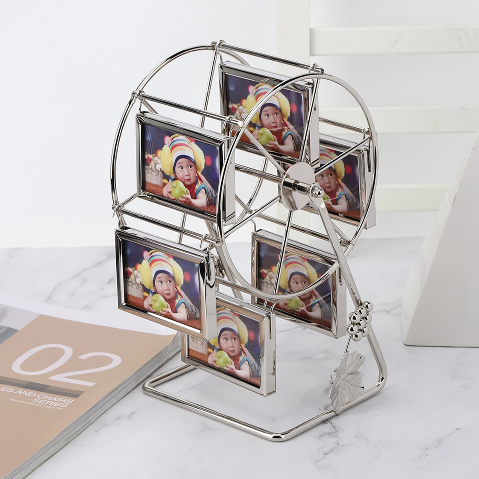 

Unique Rotating Wheel Rack Photo Picture Frame Wedding Photography Studio Home Decoration