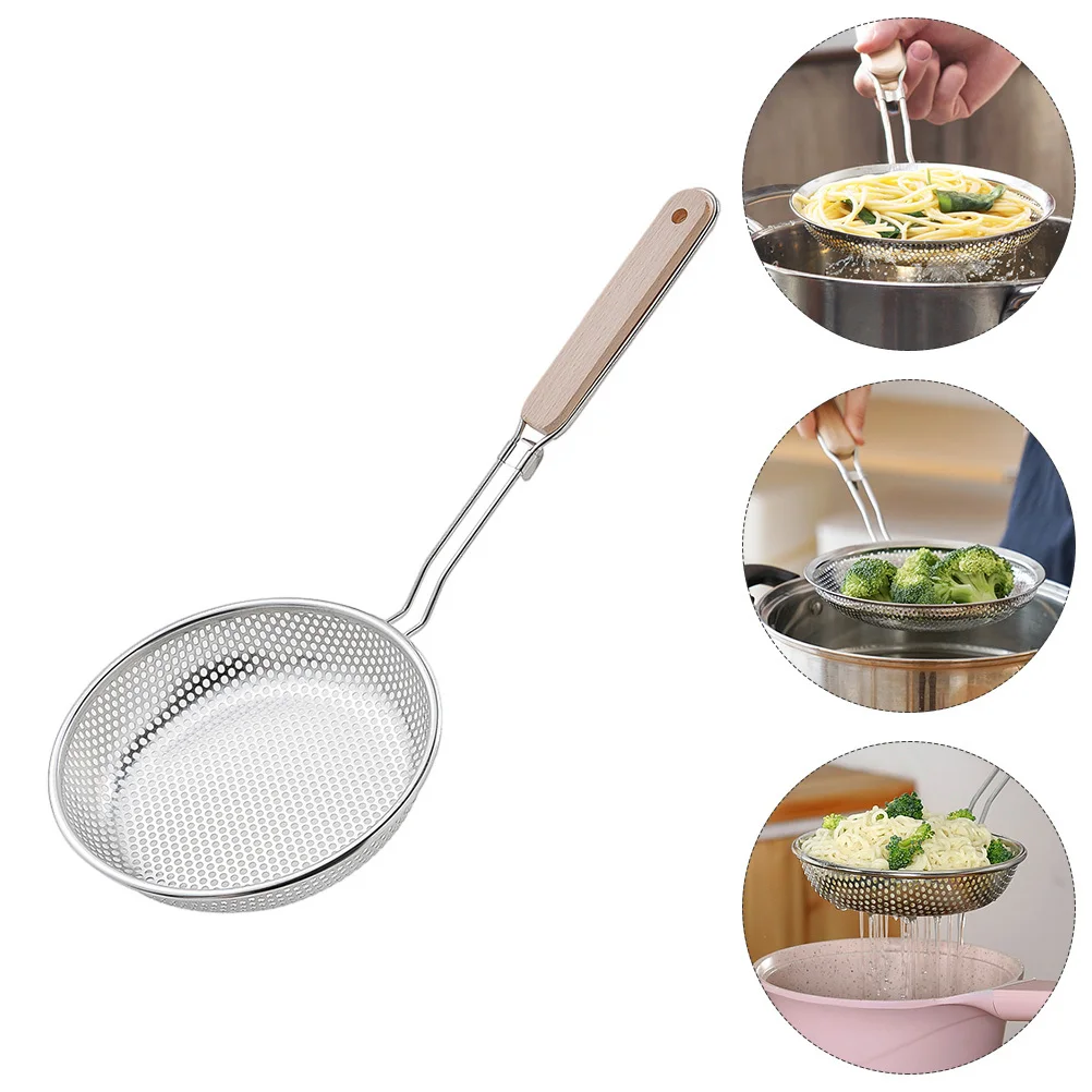 

1pc Stainless Steel Slotted Spoon Multi-Purpose Noodle Colander Strainer Kitchen Tool Long Handle Soup Skimmer Mesh Filter For