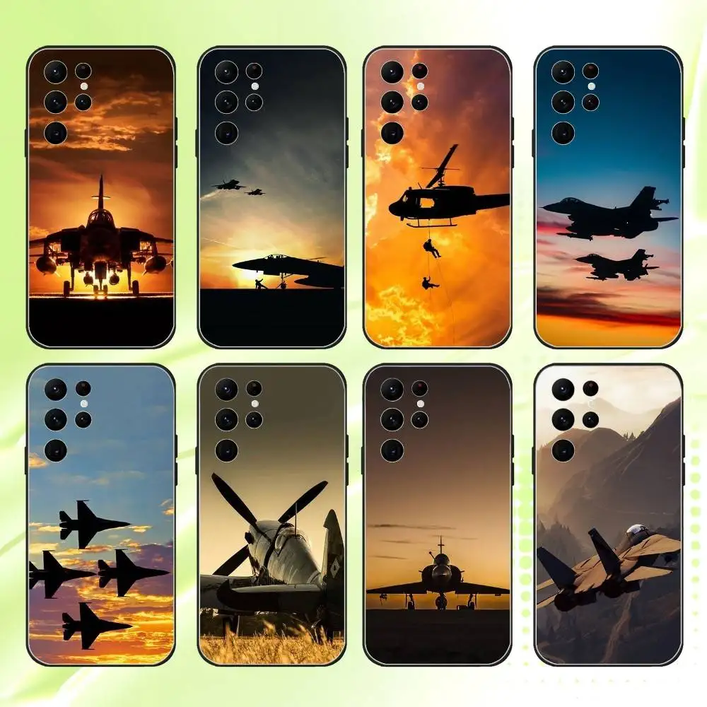

Aircraft Helicopter Airplane Phone Case For Samsung S 25,24,23,22,30,21,10,9,Ultra,Plus,Lite,FE,4,5G Black Soft Case