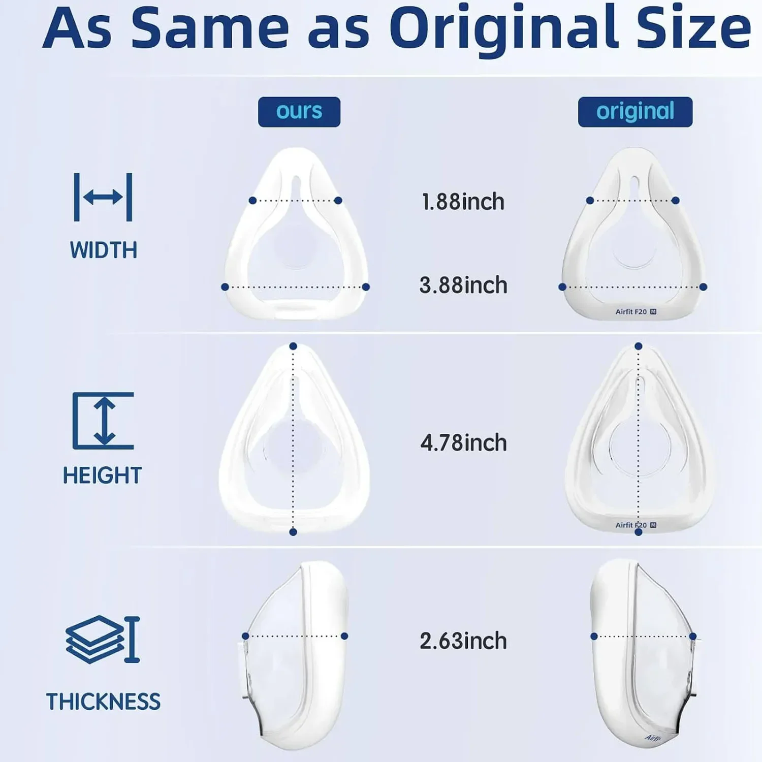 For AirTouch F20 Full Face CPAP Mask Replacement Cushion, Soft Silicone Cushion Compatible with AirFit F20 Original Frame Parts
