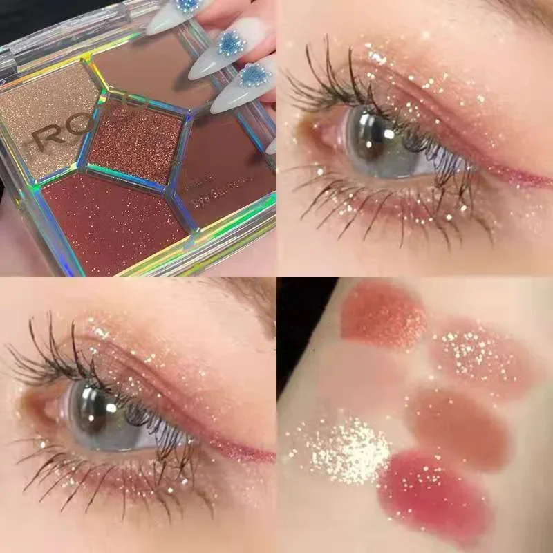 Mini sombra de ojos con lentejuelas, 5 colores, rejilla Universal de cinco cuadrados, paleta de sombra de ojos con brillo mate modificado, cosméticos, maquillaje de sombra de ojos