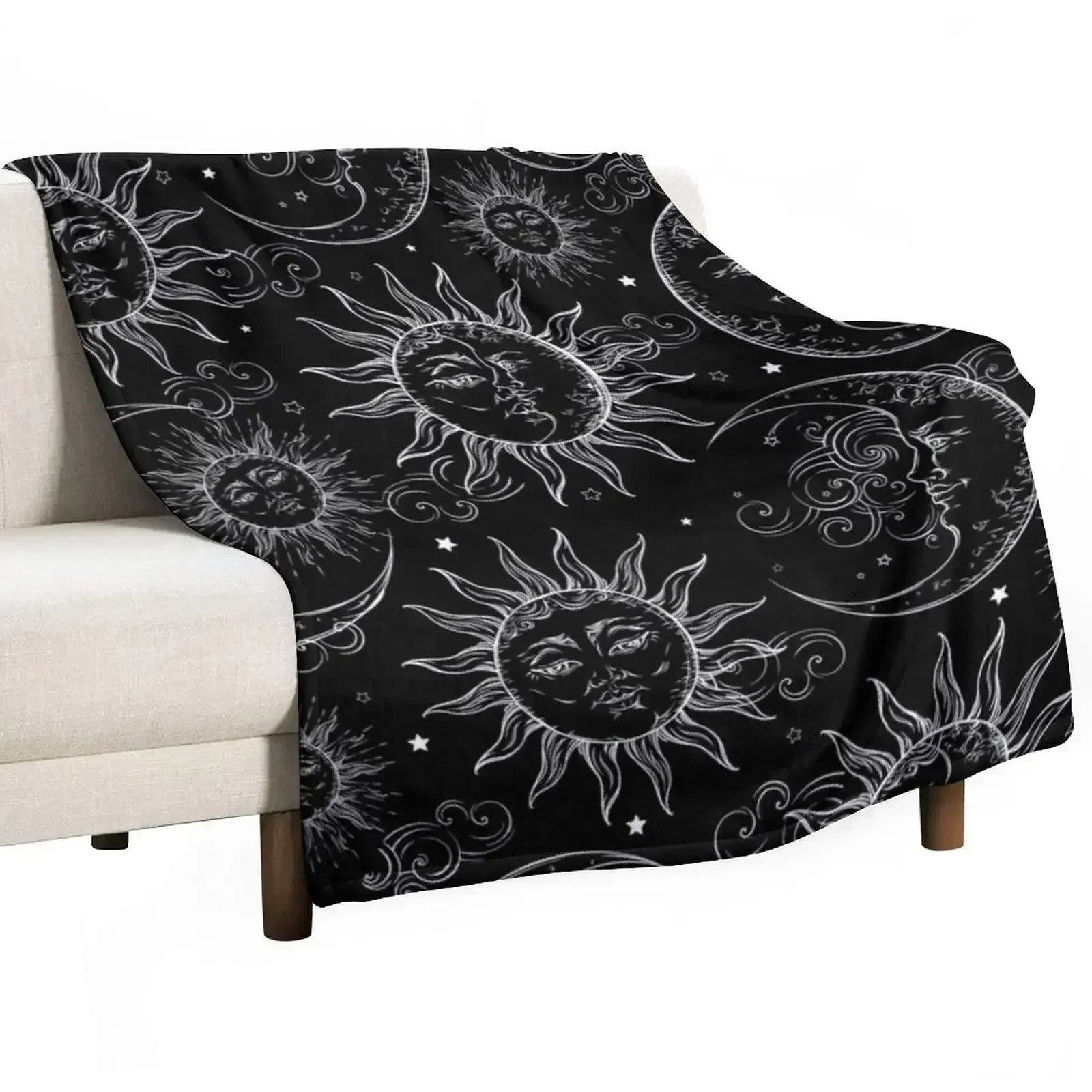 

Black Magic Celestial Sun Moon Stars Throw Blanket Soft Warm Blanket Gift for Men Women Adults