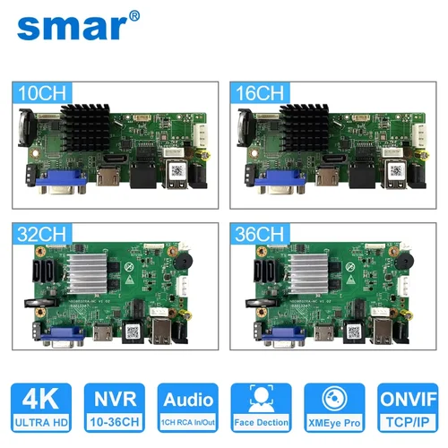 Smar CCTV-placa base H.265 + grabador de vídeo en red para cámara IP de 5MP y 8MP, 9CH, 10CH, 16CH, 32CH, 4K, NVR, soporte de detección facial, ONVIF