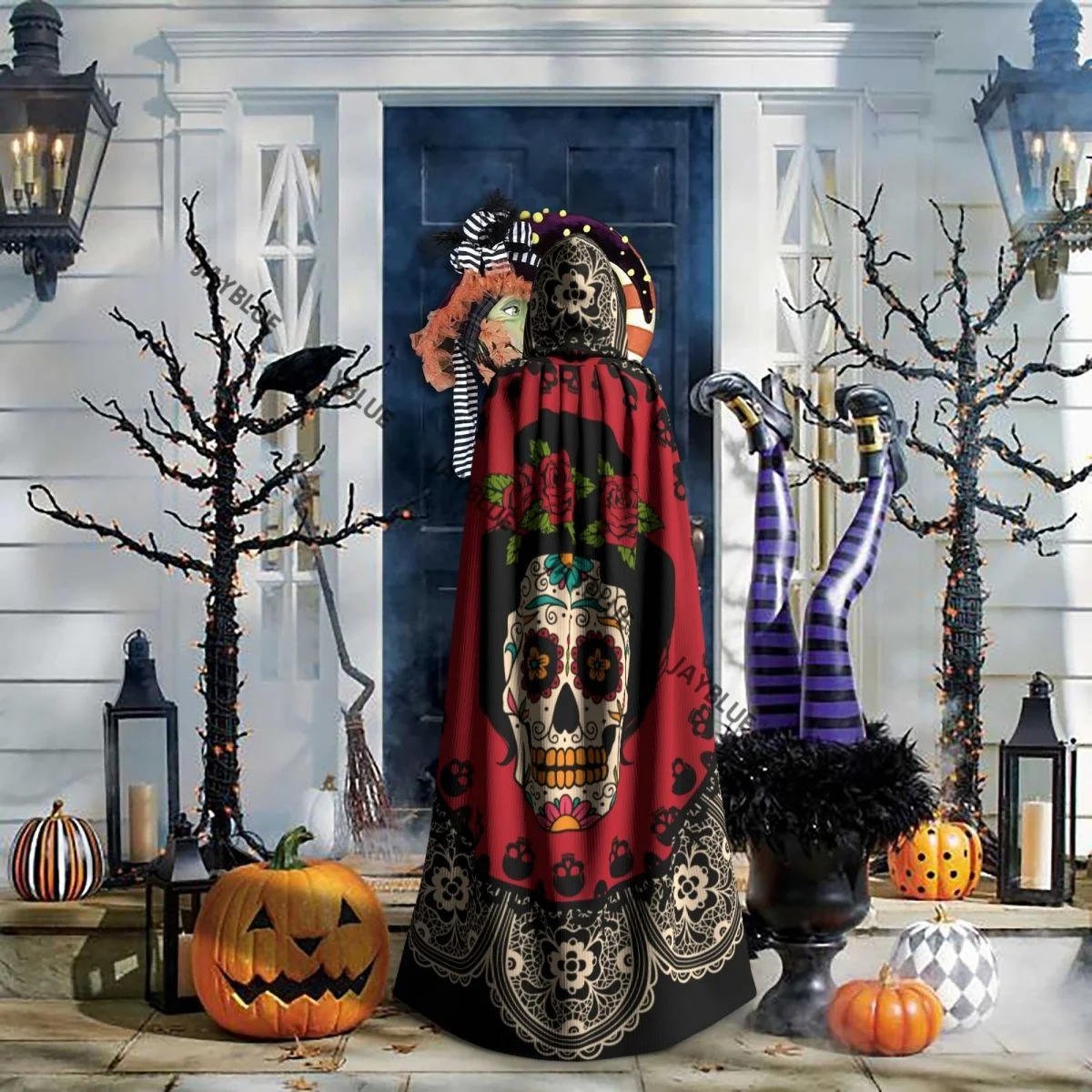 Hooded Cloak Unisex Cloak with Hood Frame With Mexican Skull Woman Cloak Vampire Witch Cape Cosplay Costume