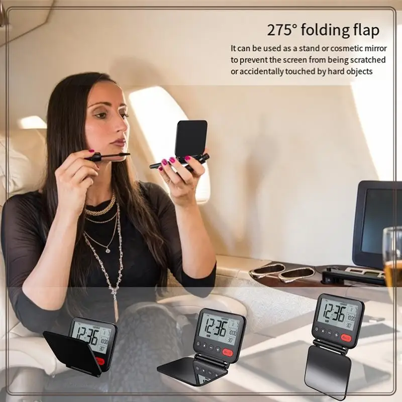 

Reliable-Alarm Clocks Makeup Mirror Alarm Clock Can Be Folded And Turned Suitable For Bedroom Desktop,Alarm Clocks Makeup Mirror