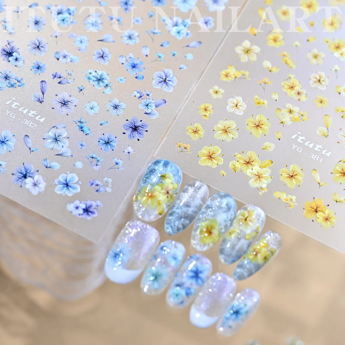 5D Embossed Colorful Simulated Dry Flower Fruit Nail Art Stickers Iridescent Mother-of-Pearl Florets Decals Manicure Materials