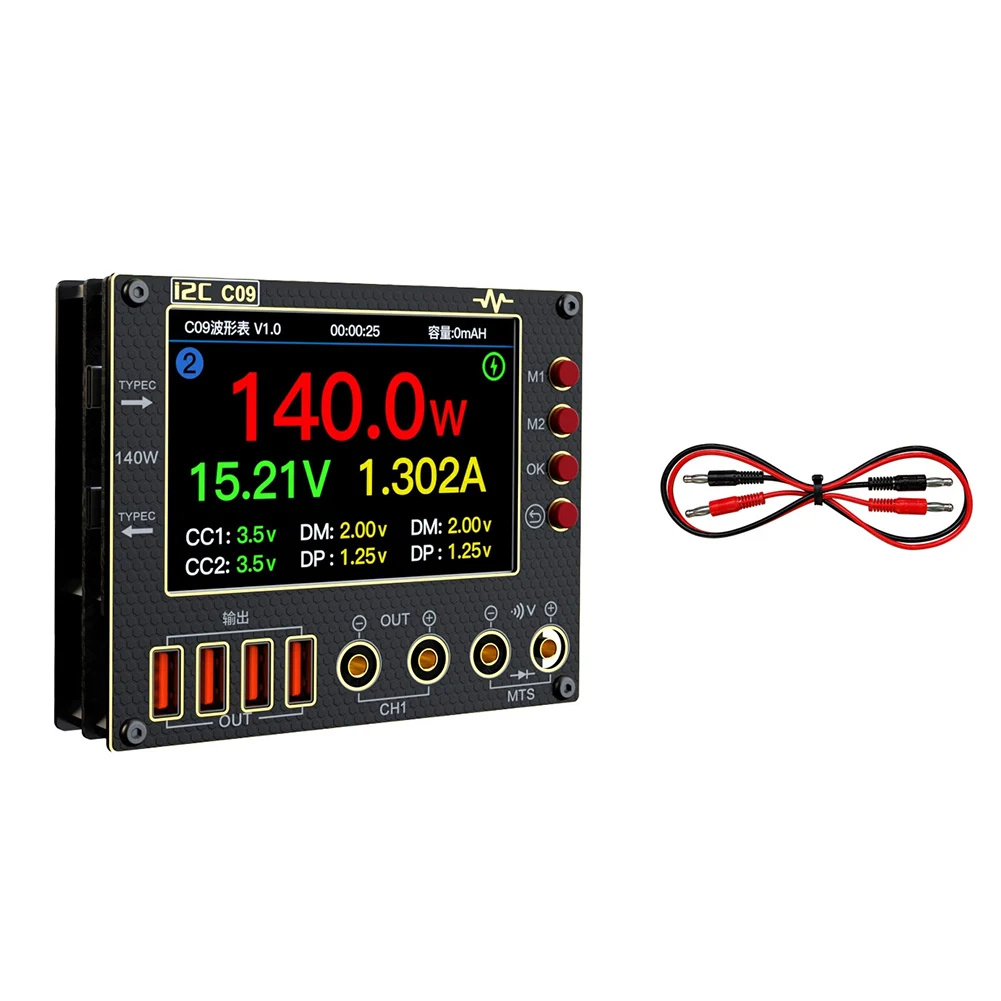 Amperímetro de forma de onda C09 I2C, probador de corriente y voltaje de doble canal de entrada de 0-40V para accesorio de herramienta de medición de prueba