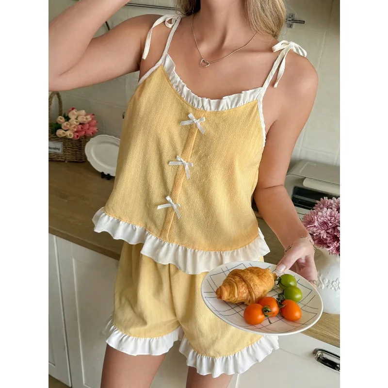 Ruffle Strap Shorts Pajama Set